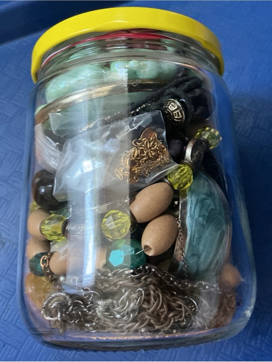 Multiples Jewelry - Assorted Jewelry in Jar with Yellow Lid